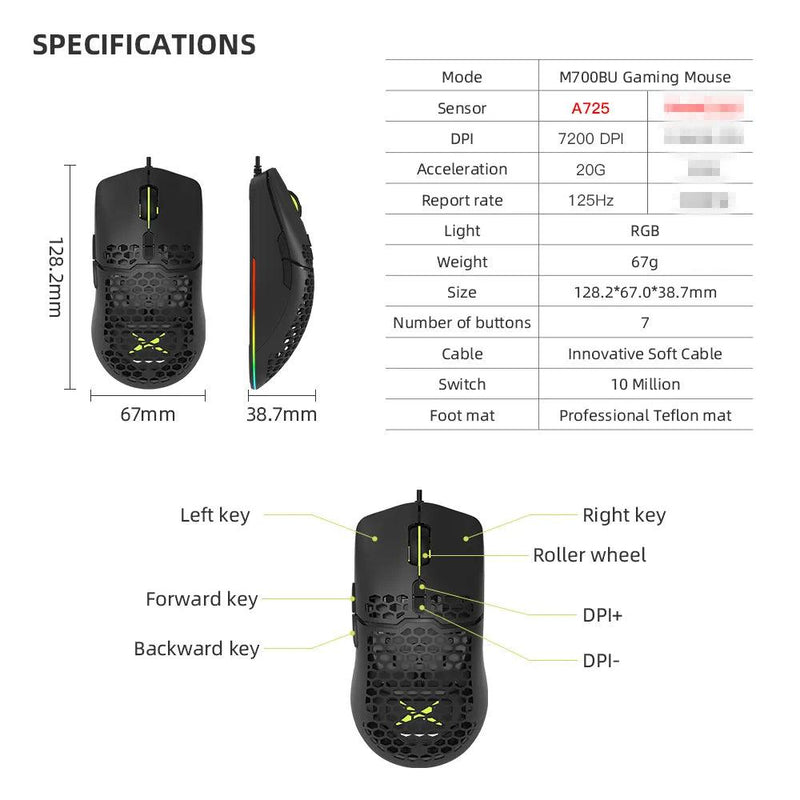 Mouse Delux M700A - RGB leve 67g 7200DPI 1000Hz Com Cabo Ultra Leve